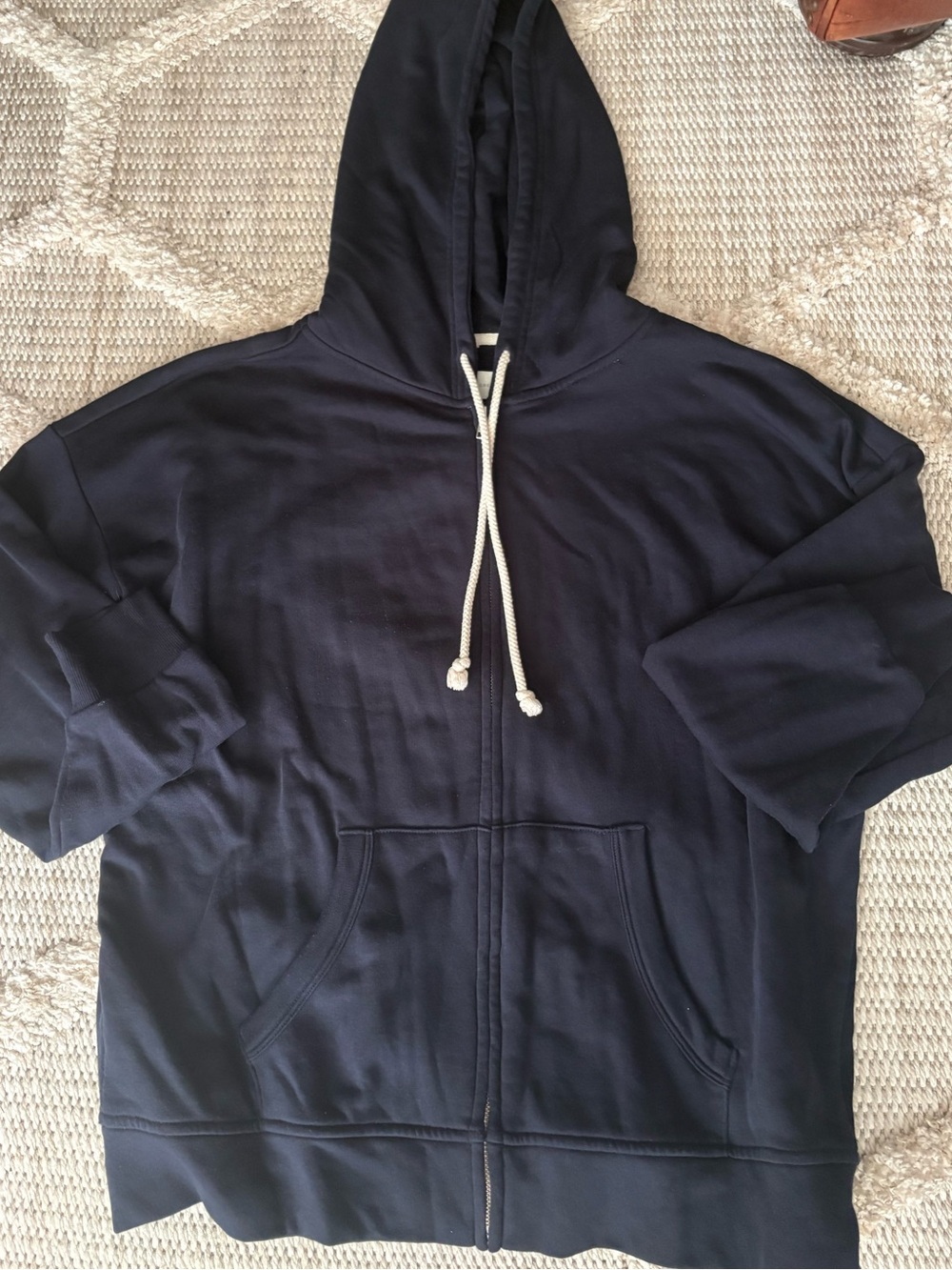 Lou & Grey Navy Hoodie with Cream Drawstrings